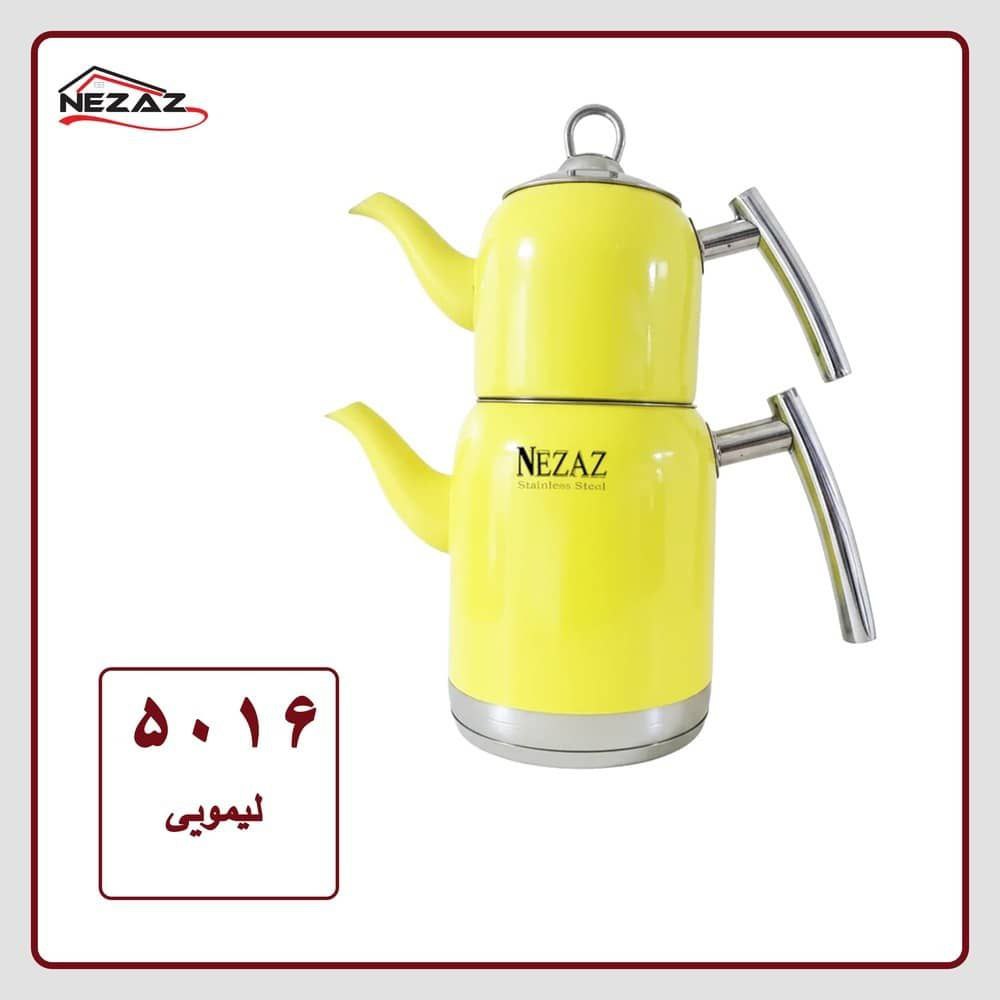 کتری قوری استیل استوانه ای نزاز 2 لیتر کد 5016 رنگ لیمویی