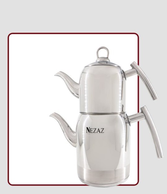 کتری قوری تمام استیل استوانه ای نزاز 2 لیتر کد 5018 براق