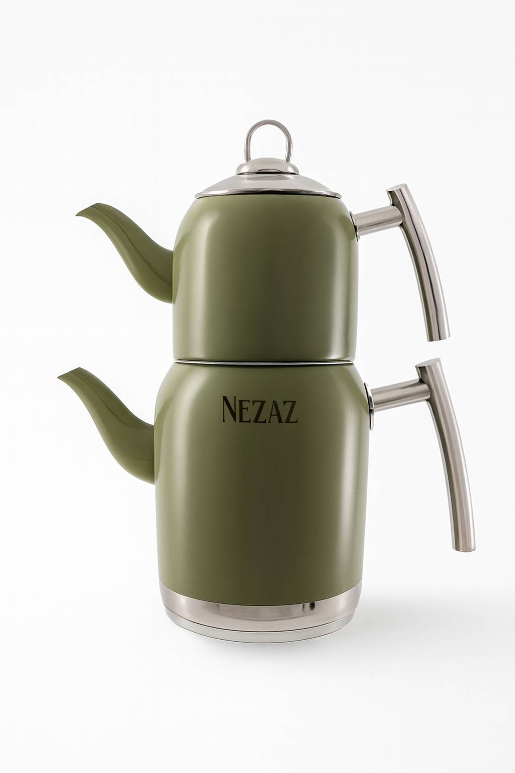 کتری قوری استیل استوانه ای نزاز 2 لیتر کد 5016 رنگ سبز زیتونی