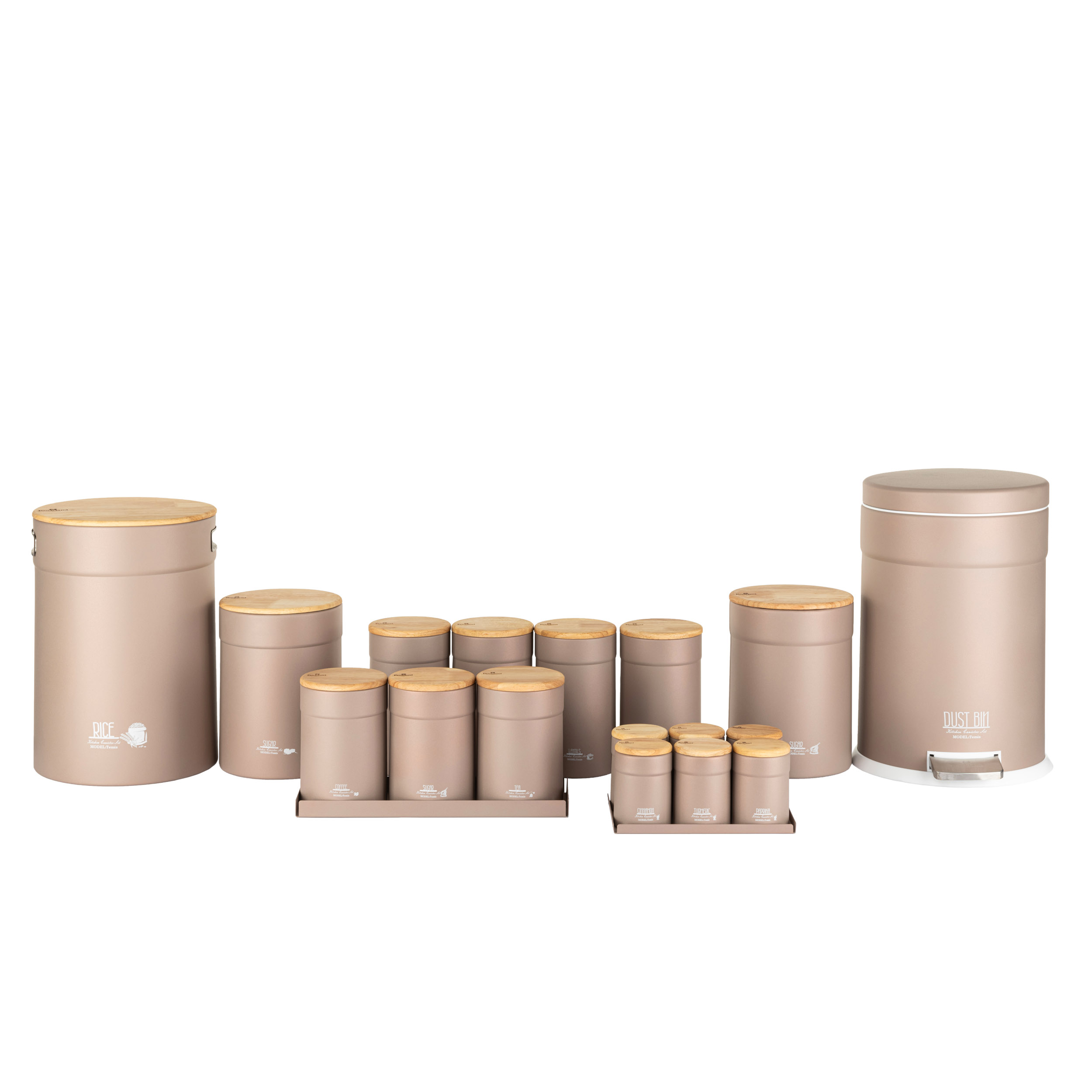 سرویس آشپزخانه 19 پارچه راکلند رزگلد درب بامبو مدل تمیس