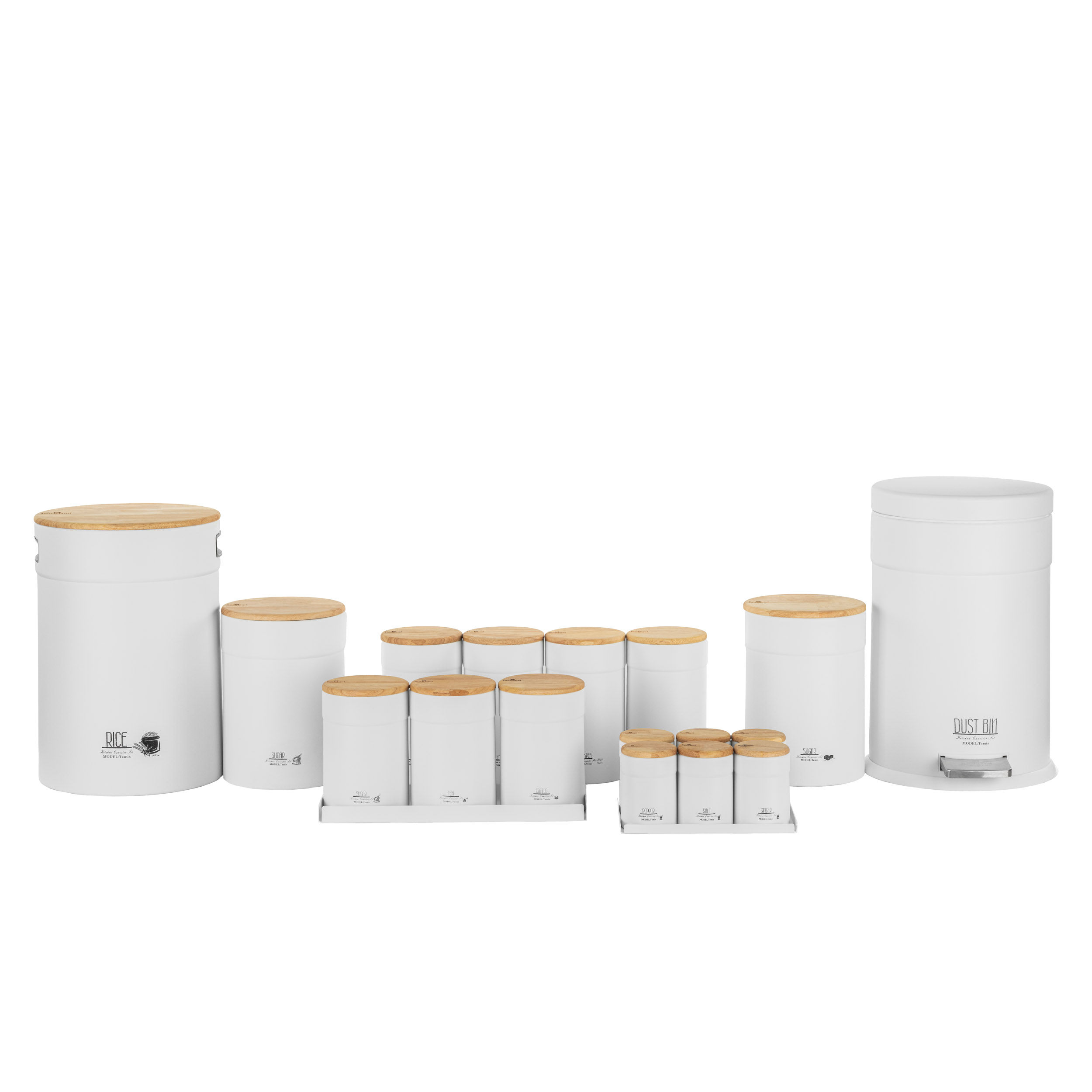 سرویس آشپزخانه 19 پارچه راکلند سفید درب بامبو مدل تمیس