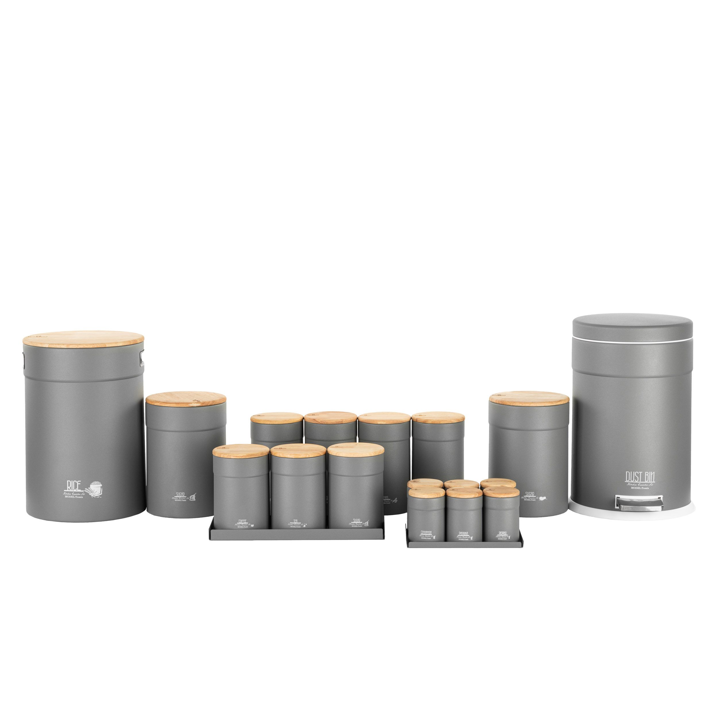 سرویس آشپزخانه 19 پارچه راکلند طوسی درب بامبو مدل تمیس